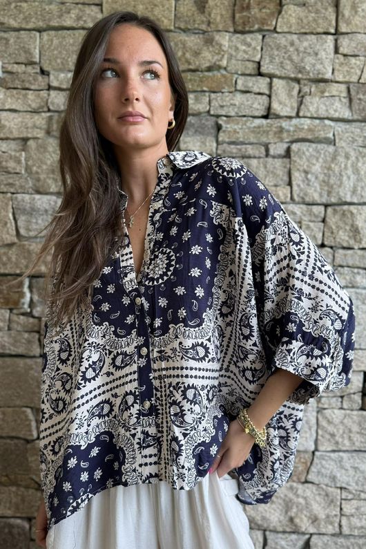 Yara Bandana Relaxed Blouse Navy